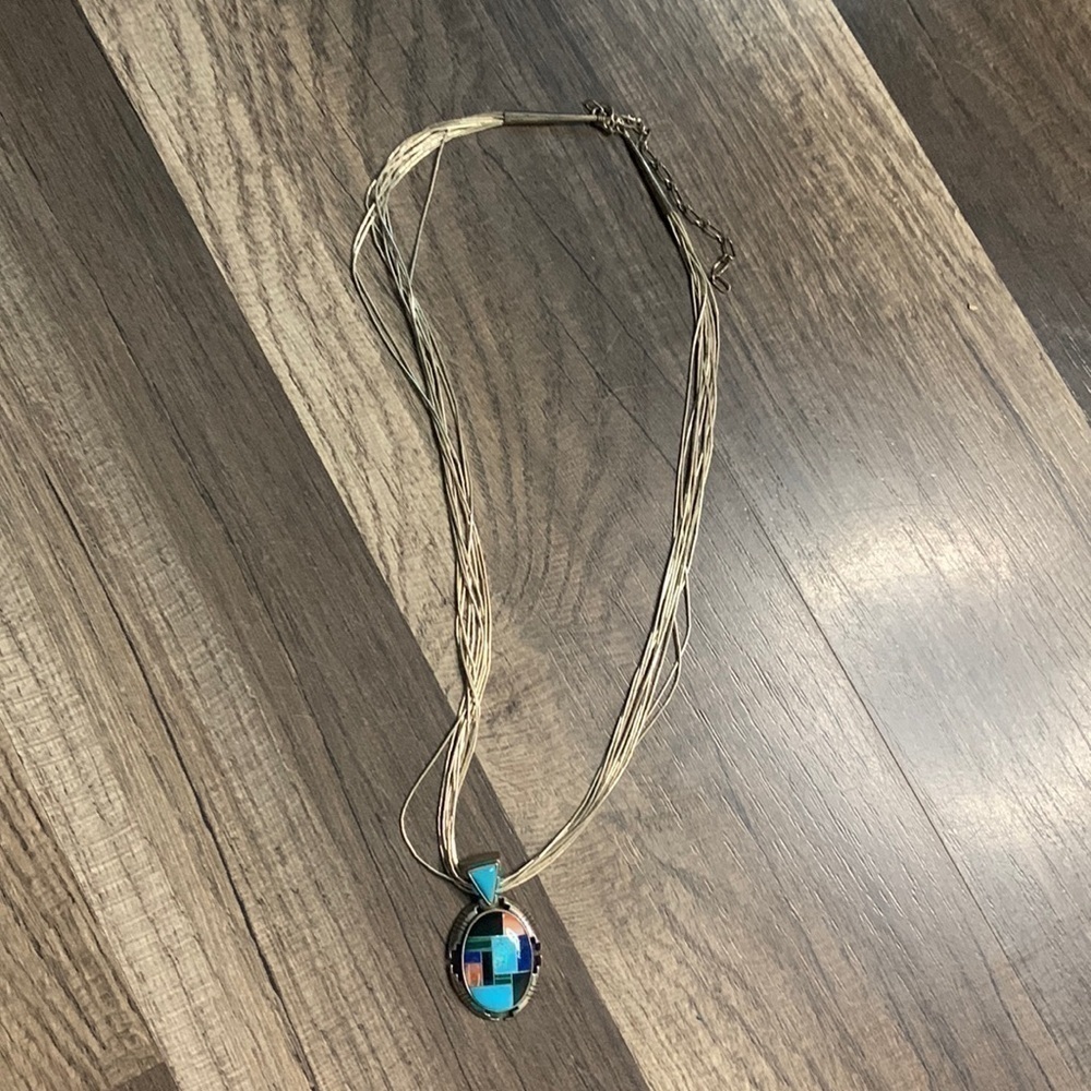 Carolyn Pollack multi-stone channel inlay pendant multi-strand necklace.